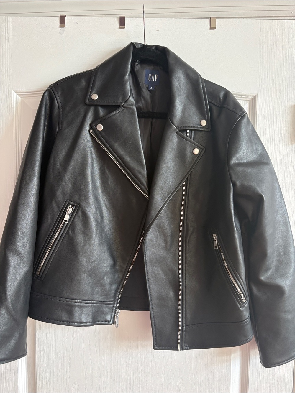 GAP Women's Black Faux Leather Moto Biker Jacket